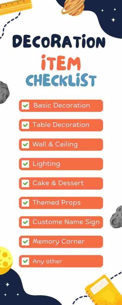 Birthday Party Decoration checklist